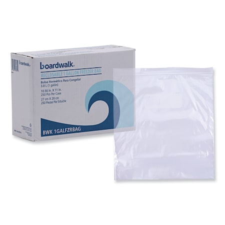 Boardwalk Reclosable Food Storage Bags, 1gal, 2.7 mil, 10.5" x 11", Clear, PK250 BWK1GALFZRBAG